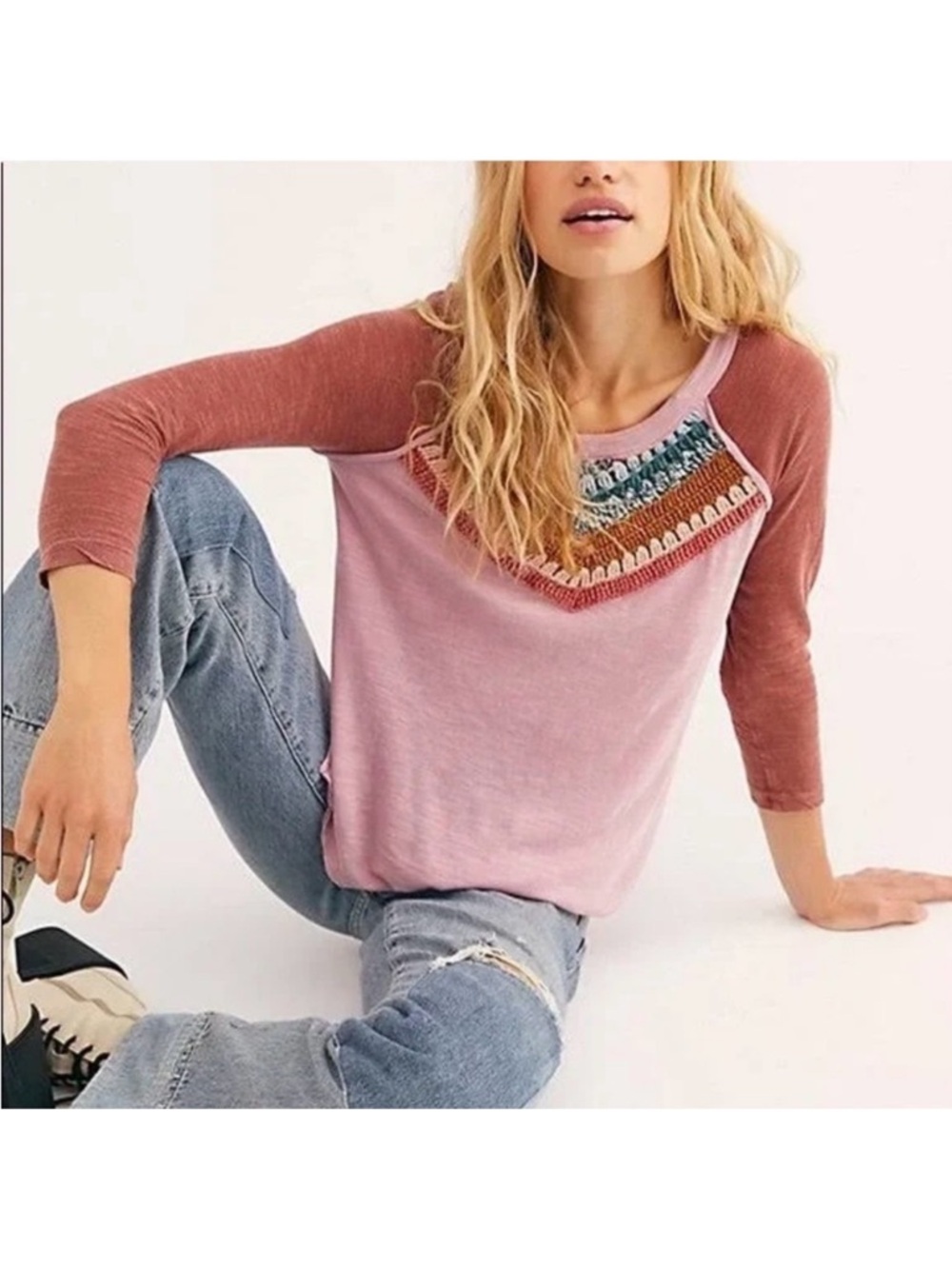 Free People • We the Free Crochet Inset Tee Spring Bound
XS Mauve Combo